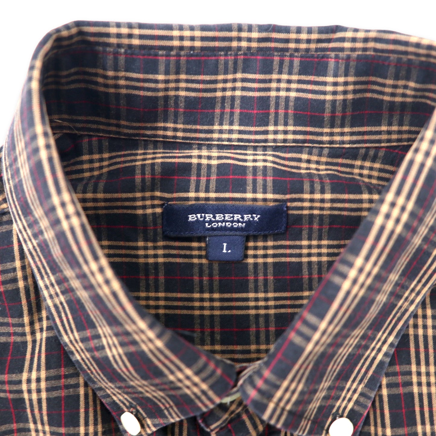 BURBERRY CHECKED BUTTON-DOWN SHIRTS L Navy KhaKI Cotton One Point