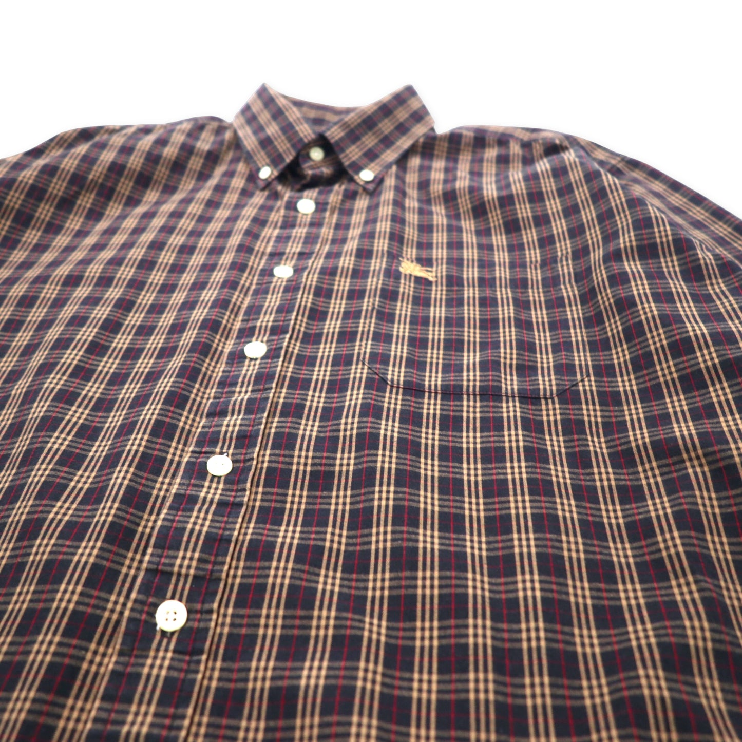 BURBERRY CHECKED BUTTON-DOWN SHIRTS L Navy KhaKI Cotton One Point