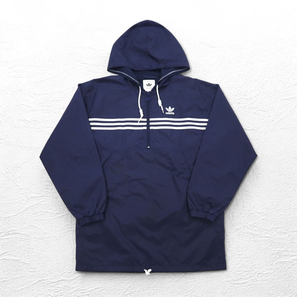 adidas 90s Half-Zip Anorak Parka XL Navy Nylon Mesh Liner 3-Stripes Trefoil Logo