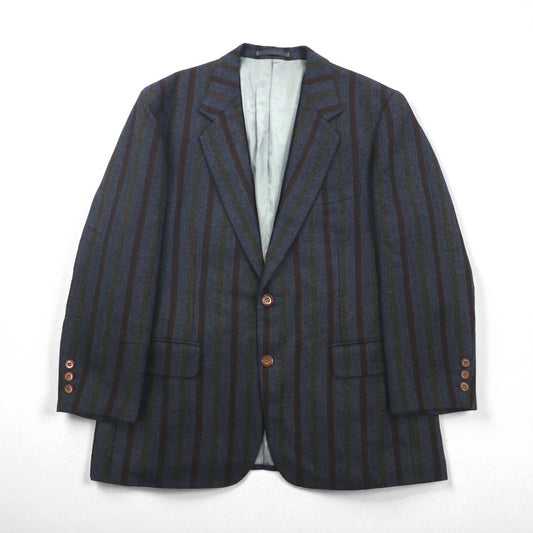 90s Italy Vintage Blazer 2B ツイード テーラードジャケット ブレザー M ストライプ MARIO CAPRA LONDON CORNER 90年代 イタリア製