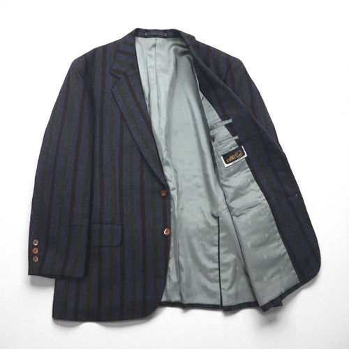 90s Italy Vintage Blazer, 2B, Tweed, Tailored Jacket, Size M, Striped, MARIO CAPRA, LONDON CORNER, 90s, Made in Italy