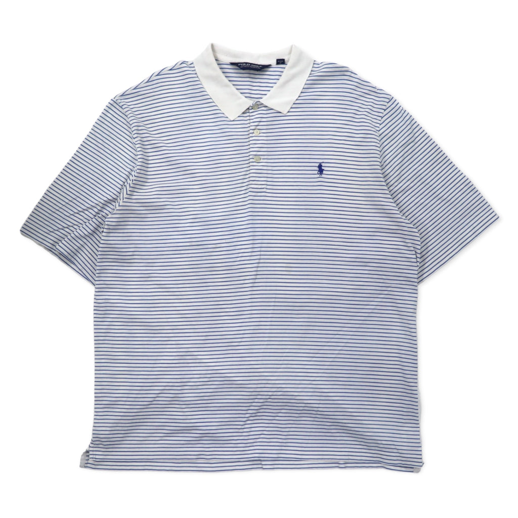 日本然リトテ-古着オンライン-POLO GOLF RALPH LAUREN ボーダー ポロシャツ XL ホワイト ブルー コットン スモールポニー刺繍 ビッグサイズ ペルー製-POLO GOLF RALPH LAUREN Striped Polo Shirt XL White Blue Cotton Small Pony Embroidery Big Size Peru Made