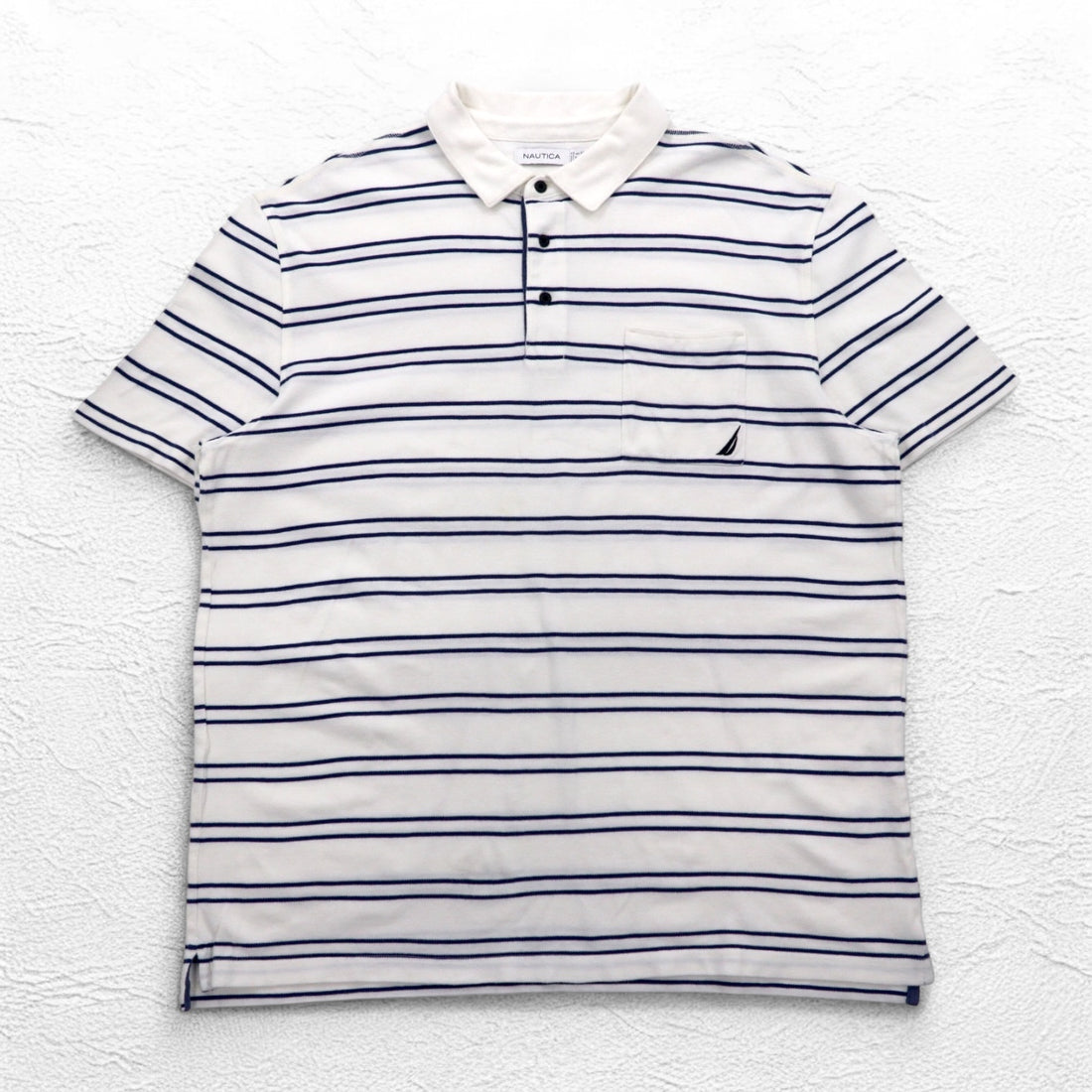NAUTICA Striped Polo Shirt 3XL White Navy Pique Big Size One Point Logo Embroidery