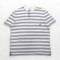 NAUTICA Striped Polo Shirt 3XL White Navy Pique Big Size One Point Logo Embroidery