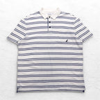 NAUTICA Striped Polo Shirt 3XL White Navy Pique Big Size One Point Logo Embroidery