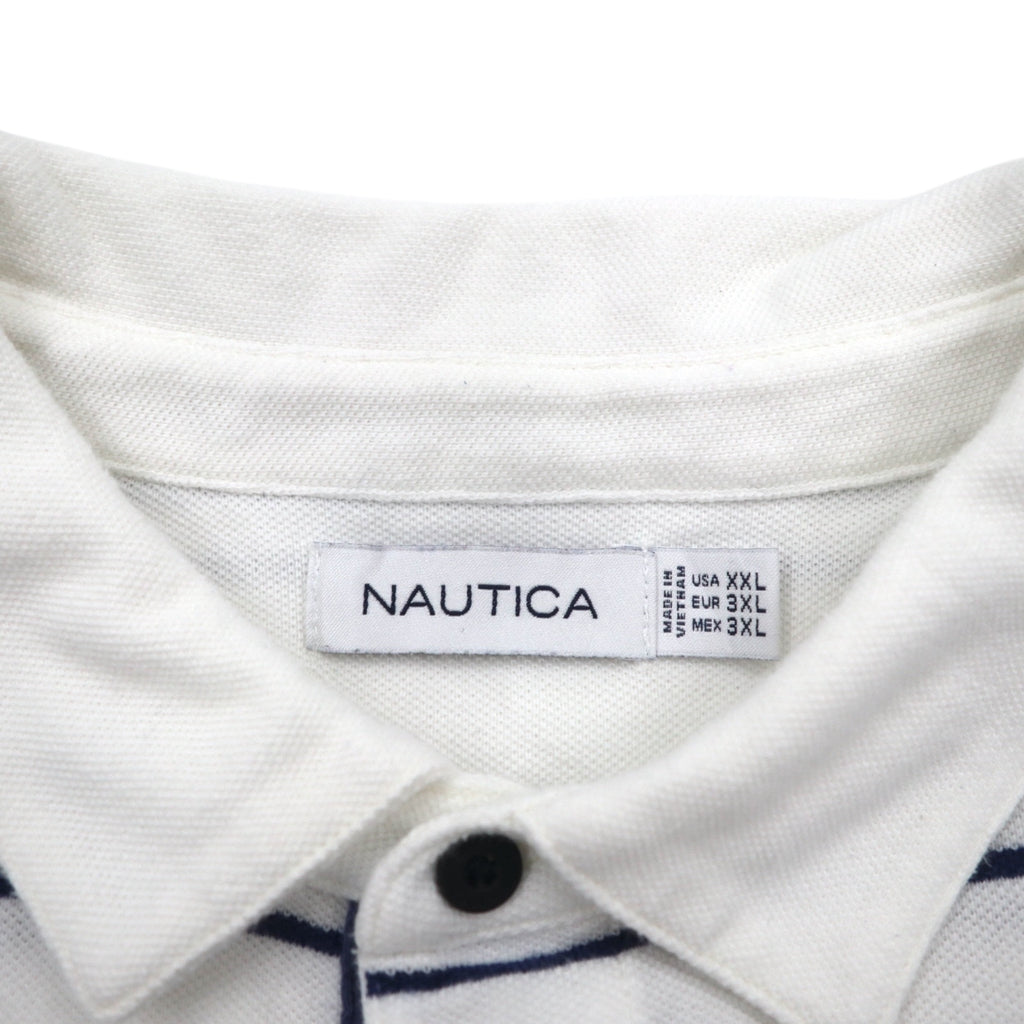 NAUTICA Striped Polo Shirt 3XL White Navy Pique Big Size One Point Logo Embroidery