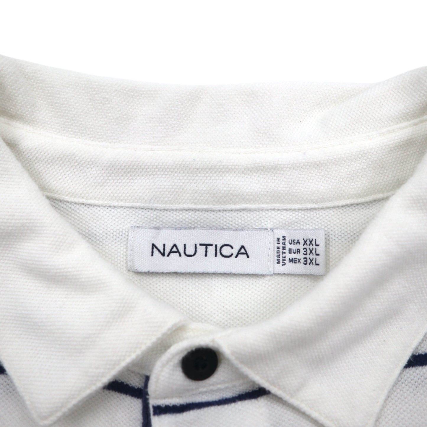 NAUTICA ボーダー ポロシャツ 3XL ホワイト ネイビー 鹿の子 ビッグサイズ ワンポイントロゴ刺繍