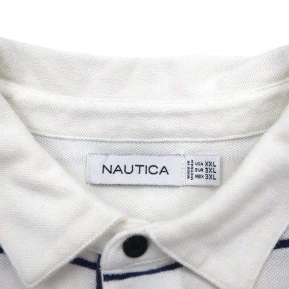 NAUTICA ボーダー ポロシャツ 3XL ホワイト ネイビー 鹿の子 ビッグサイズ ワンポイントロゴ刺繍
