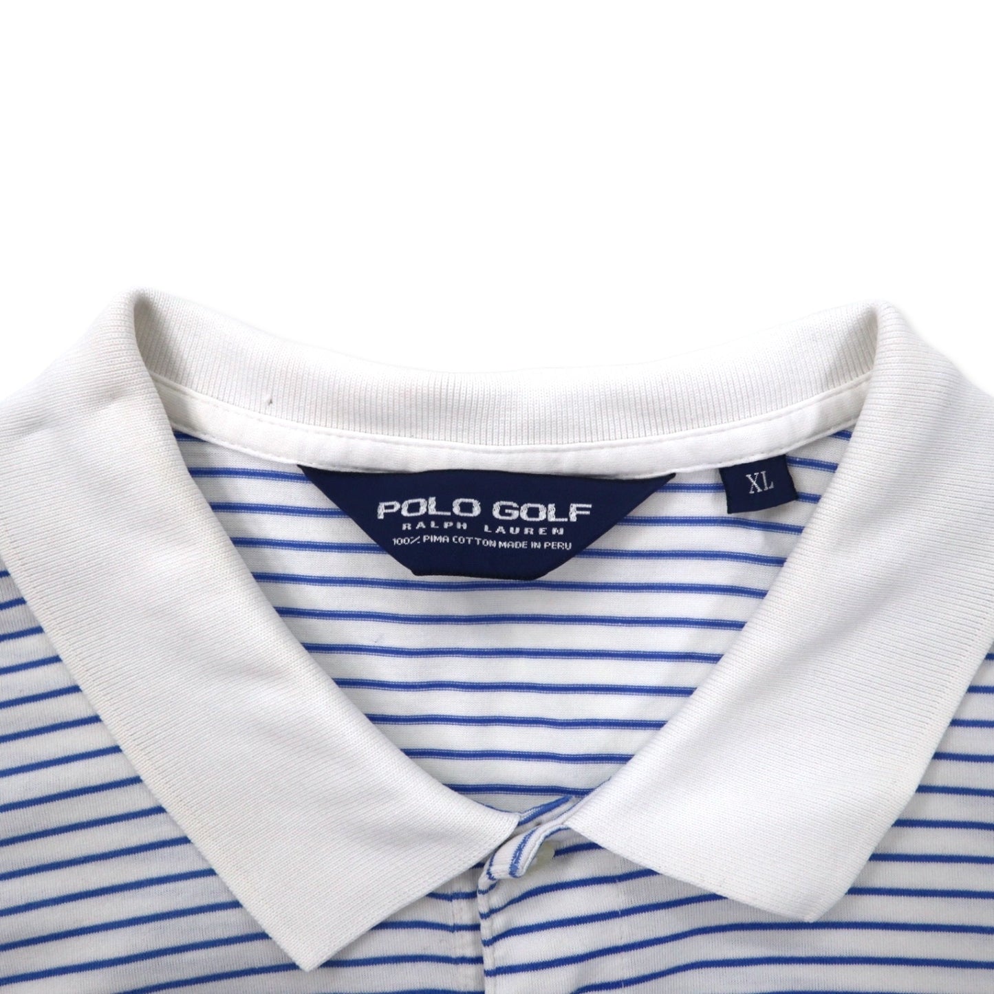 POLO GOLF RALPH LAUREN ボーダー ポロシャツ XL ホワイト ブルー コットン スモールポニー刺繍 ビッグサイズ ペルー製