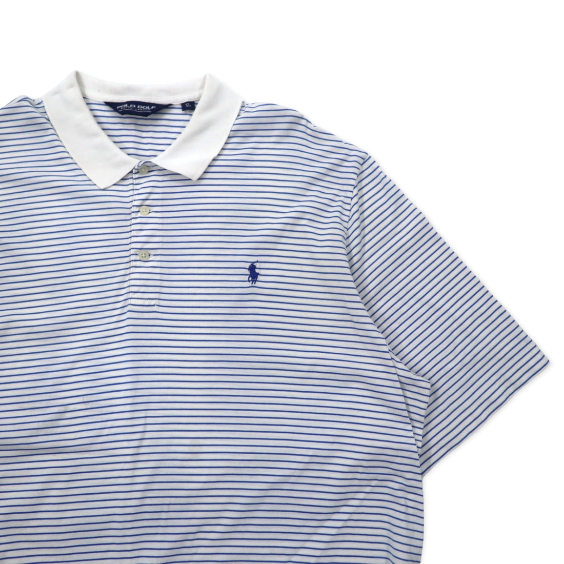 POLO GOLF RALPH LAUREN Striped Polo Shirt XL White Blue Cotton Small Pony Embroidery Big Size Made in Peru