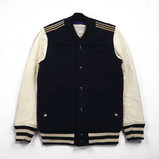 ink リメイク 再構築 ミリタリー スタジャン S ネイビー US NAVY 袖レザー 切替 ラムレザー 日本製