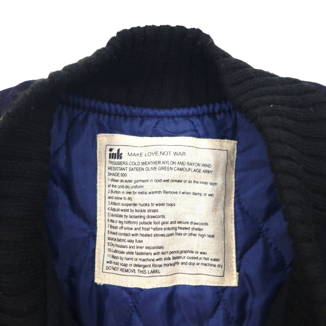 ink Remake Reconstructed Military Stadium Jacket, Size Small, Navy, US Navy, Leather Sleeves, Lamb Leather, Made in Japan
