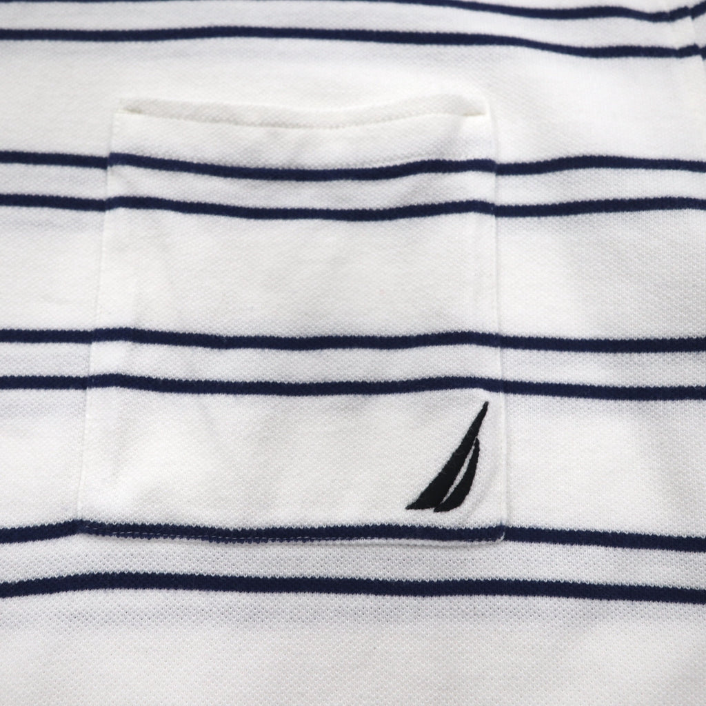 NAUTICA Striped Polo Shirt 3XL White Navy Pique Big Size One Point Logo Embroidery