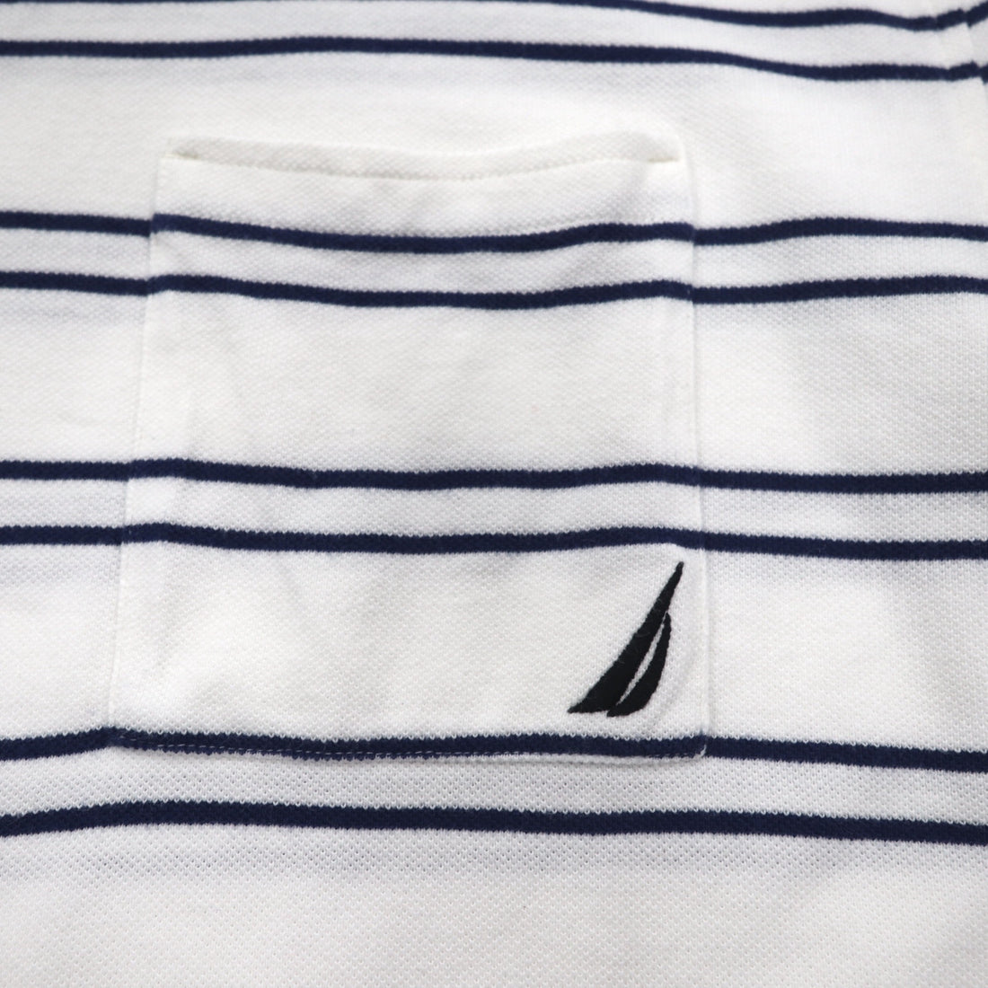 NAUTICA Striped Polo Shirt 3XL White Navy Pique Big Size One Point Logo Embroidery
