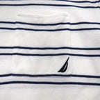 NAUTICA Striped Polo Shirt 3XL White Navy Pique Big Size One Point Logo Embroidery