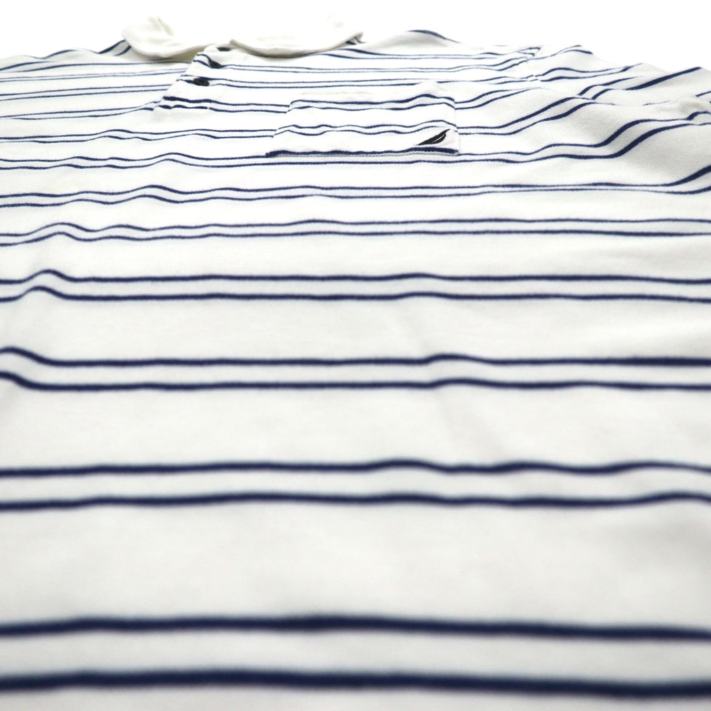 NAUTICA Striped Polo Shirt 3XL White Navy Pique Big Size One Point Logo Embroidery