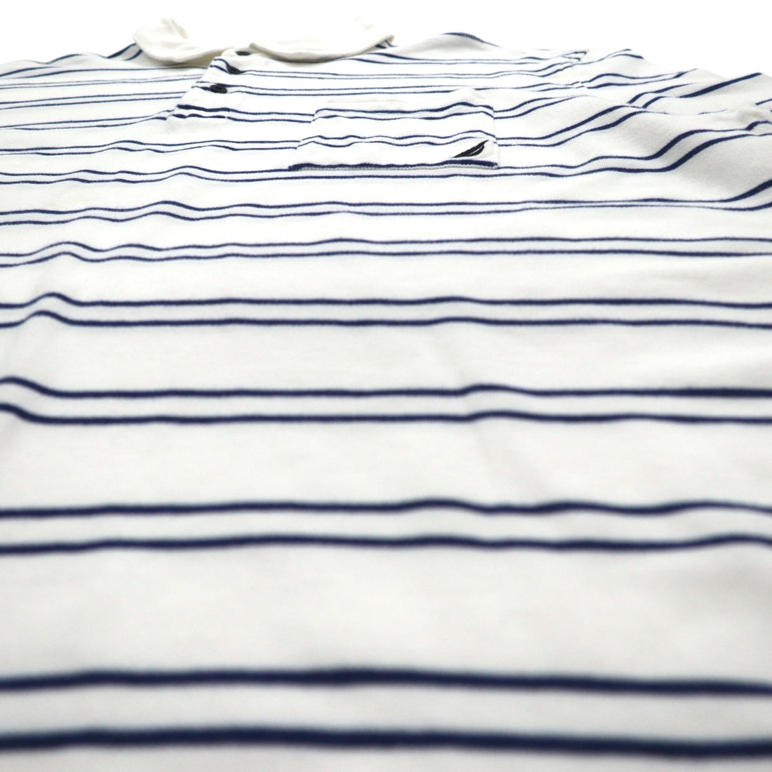 NAUTICA Striped Polo Shirt 3XL White Navy Pique Big Size One Point Logo Embroidery