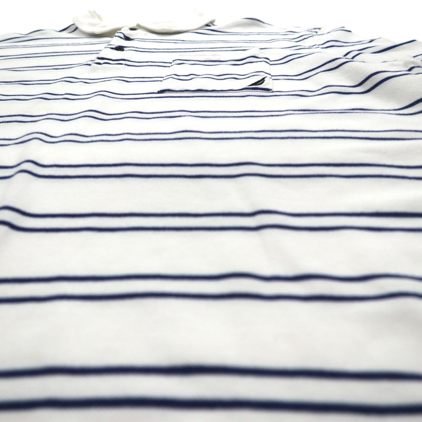 NAUTICA ボーダー ポロシャツ 3XL ホワイト ネイビー 鹿の子 ビッグサイズ ワンポイントロゴ刺繍