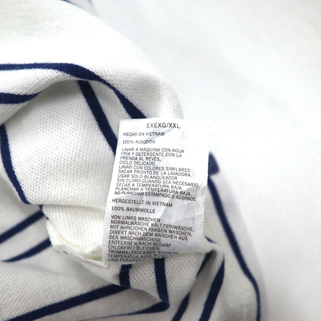 NAUTICA Striped Polo Shirt 3XL White Navy Pique Big Size One Point Logo Embroidery