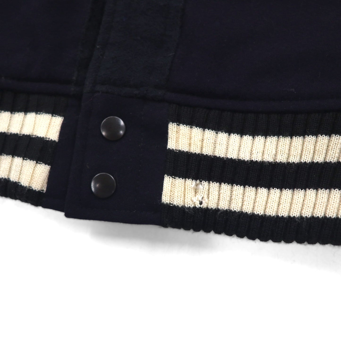 ink Remake Reconstructed Military Stadium Jacket, Size Small, Navy, US Navy, Leather Sleeves, Lamb Leather, Made in Japan