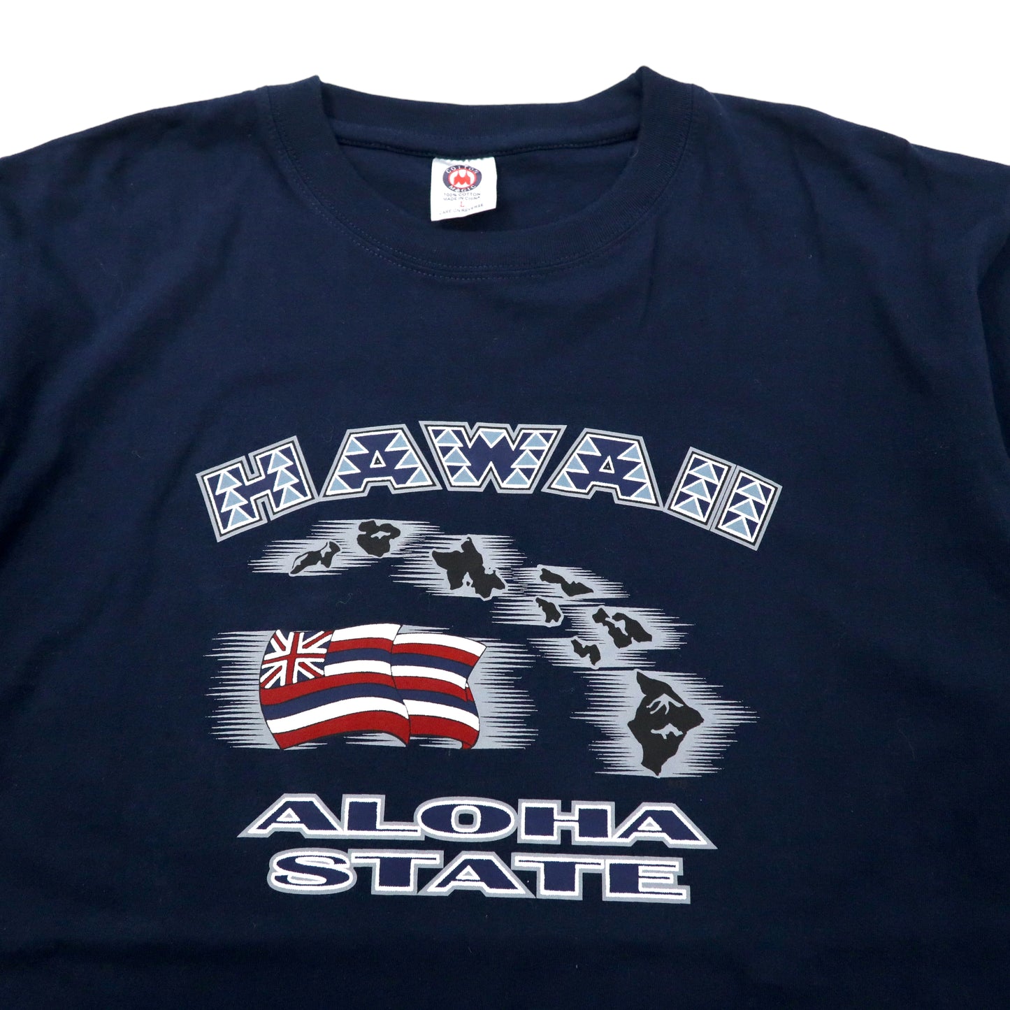 COTTON MAGIC ビッグサイズ プリントTシャツ L ネイビー コットン HAWAII ALOHA STATE