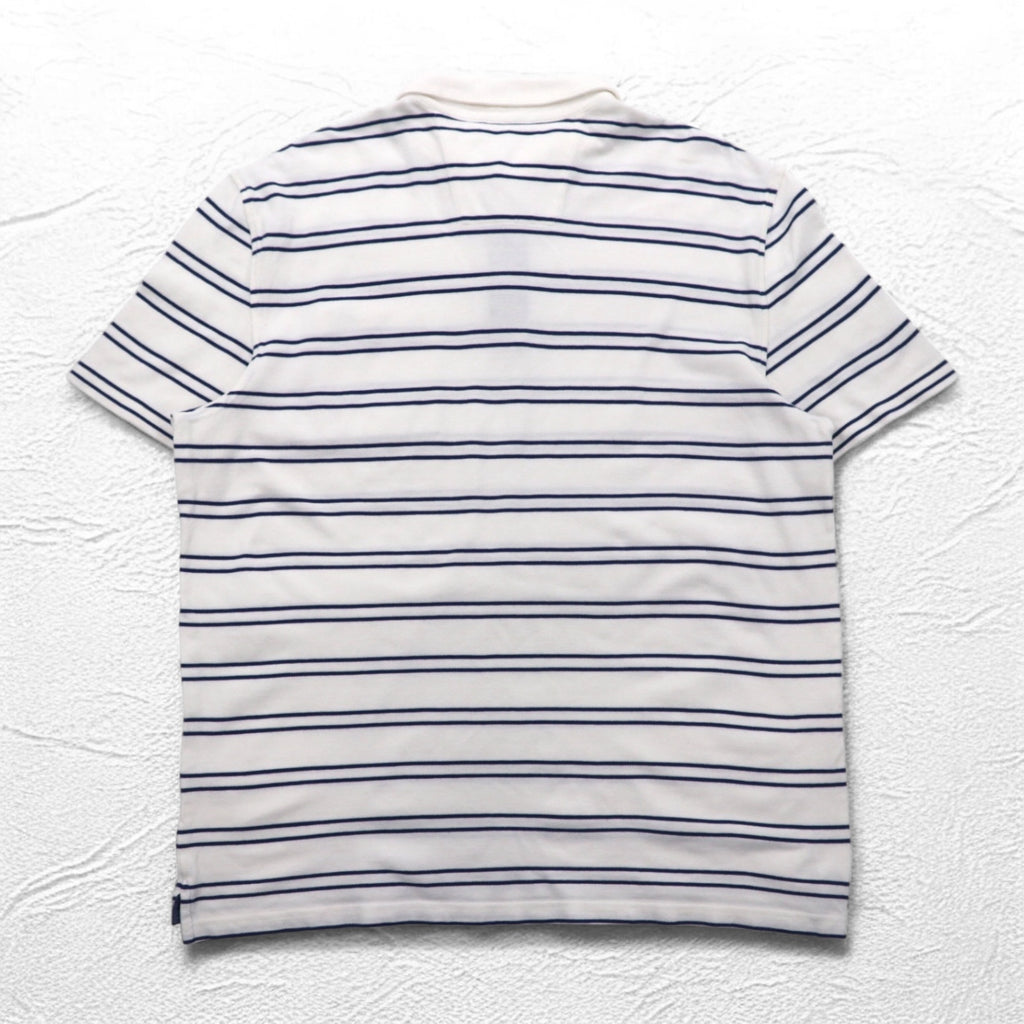 NAUTICA Striped Polo Shirt 3XL White Navy Pique Big Size One Point Logo Embroidery