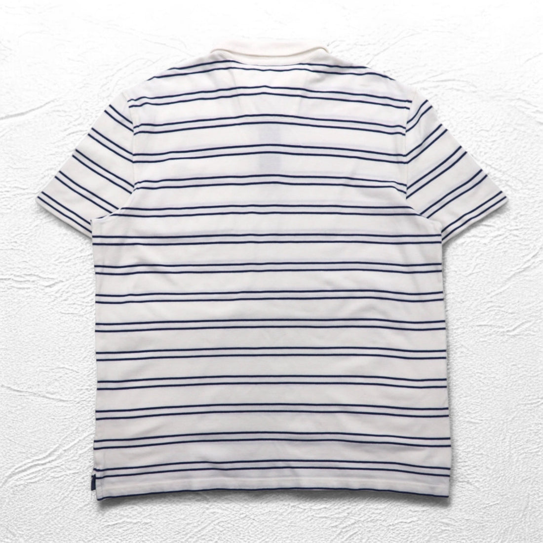 NAUTICA Striped Polo Shirt 3XL White Navy Pique Big Size One Point Logo Embroidery