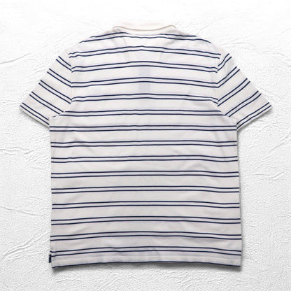 NAUTICA ボーダー ポロシャツ 3XL ホワイト ネイビー 鹿の子 ビッグサイズ ワンポイントロゴ刺繍