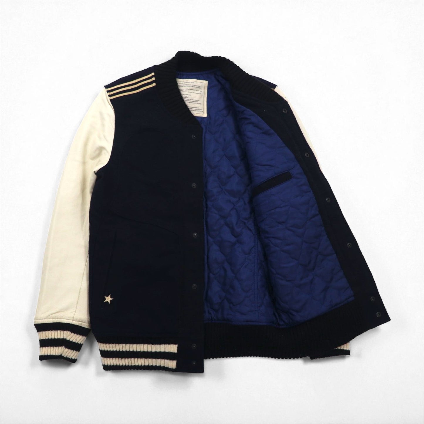 ink Remake Reconstructed Military Stadium Jacket, Size Small, Navy, US Navy, Leather Sleeves, Lamb Leather, Made in Japan