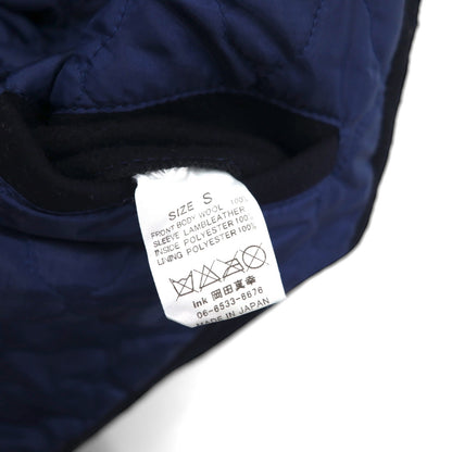 ink Remake Reconstructed Military Stadium Jacket, Size Small, Navy, US Navy, Leather Sleeves, Lamb Leather, Made in Japan