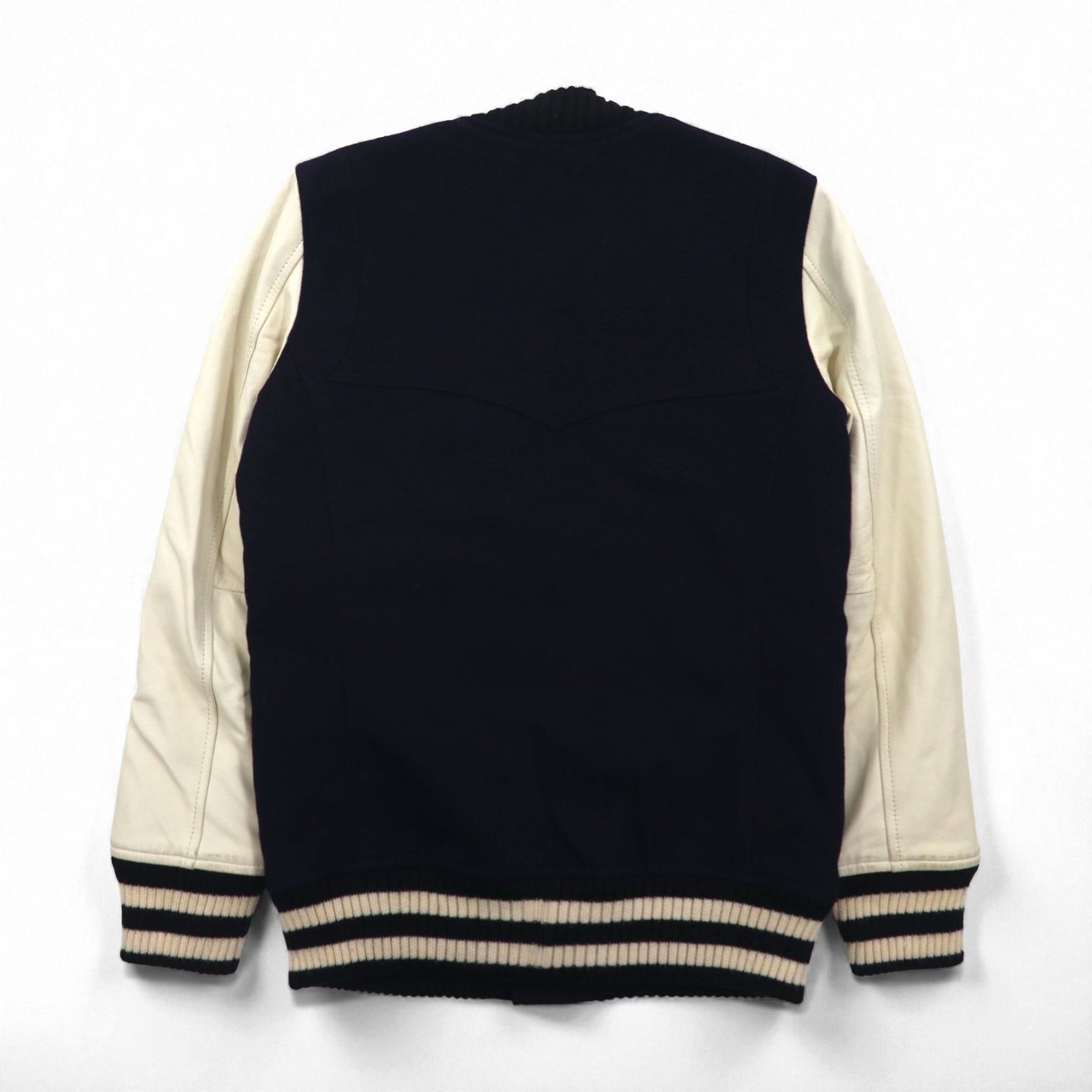 ink Remake Reconstructed Military Stadium Jacket, Size Small, Navy, US Navy, Leather Sleeves, Lamb Leather, Made in Japan