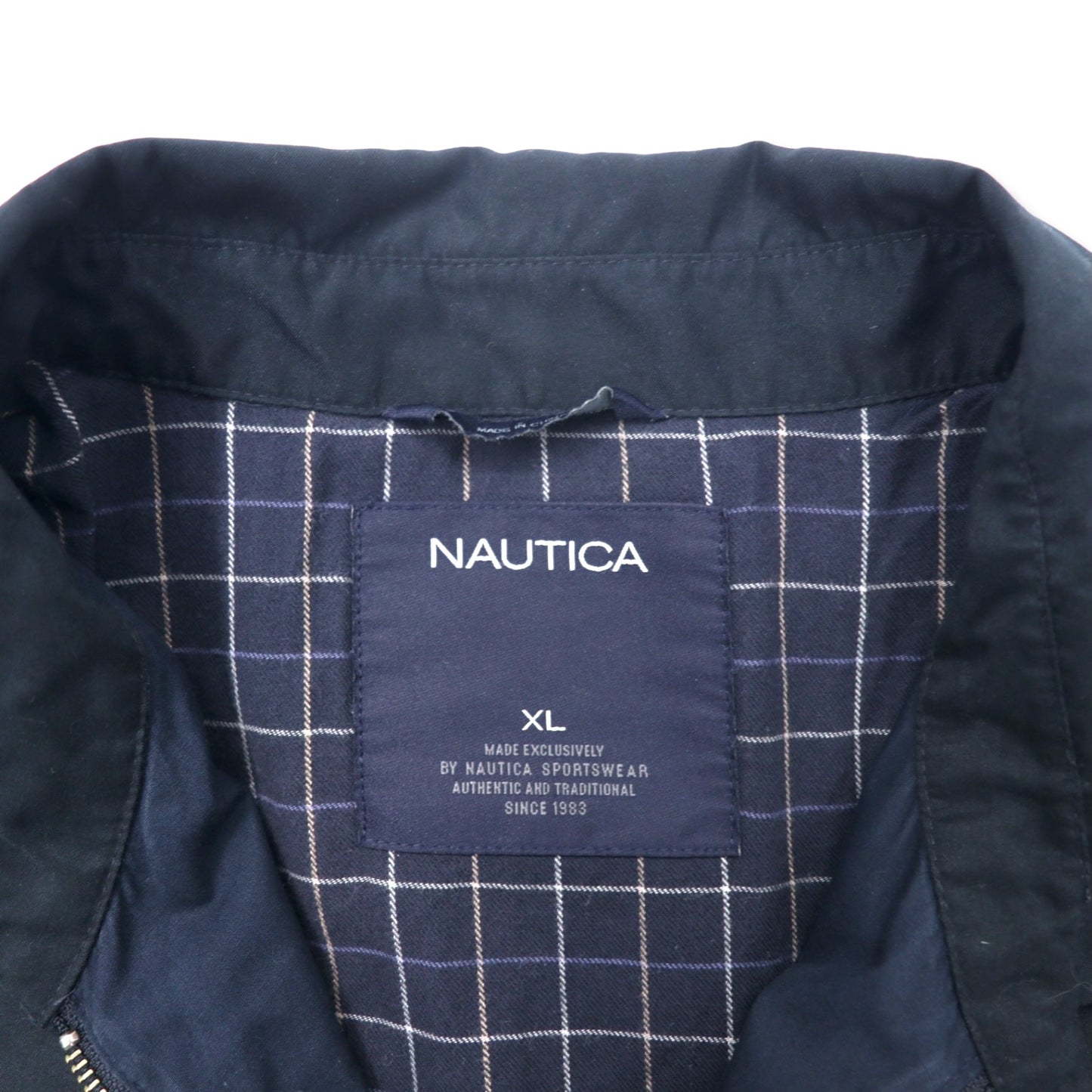 NAUTICA スウィングトップ ハリントンジャケット XL ネイビー ポリエステル 裏地チェック ワンポイントロゴ刺繍 ビッグサイズ