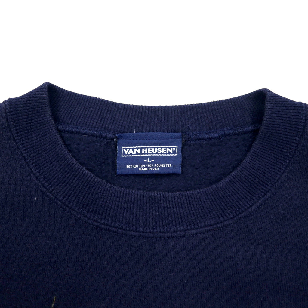 Made in USA 90s VAN HEUSEN Print Sweatshirt L Navy Cotton Fish SUMMIT OUTPOST