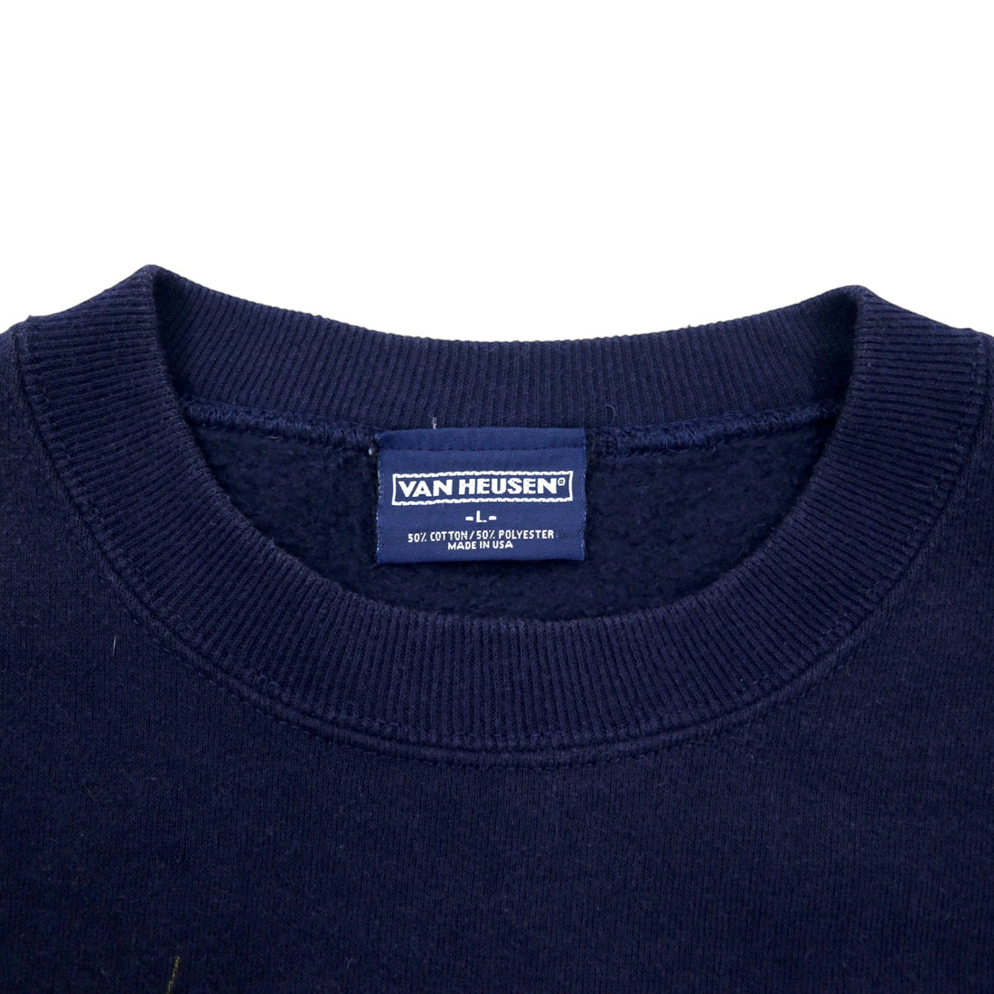 Made in USA 90s VAN HEUSEN Print Sweatshirt L Navy Cotton Fish SUMMIT OUTPOST