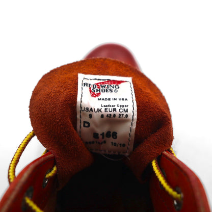 REDWING 6-inch Classic Round Work Boots, Size 27cm, Red, Aurora Set Leather, 8166