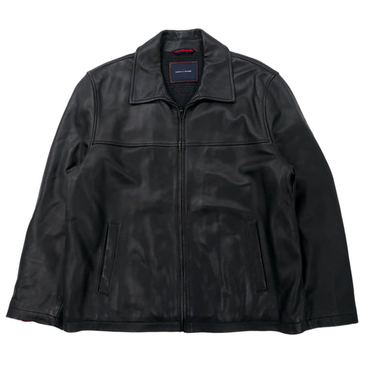 日本然リトテ-古着オンライン-TOMMY HILFIGER レザー ライダースジャケット XL ブラック 羊革 ラムレザー-TOMMY HILFIGER Leather Riders Jacket XL Black sheep Lamb Leather