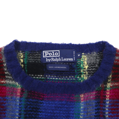 Polo Ralph Lauren 90年代 ラムウール ニット セーター M ブルー チェック 羊毛 未使用品
