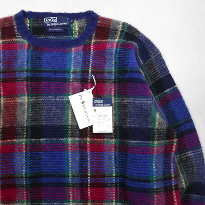 Polo Ralph Lauren 90年代 ラムウール ニット セーター M ブルー チェック 羊毛 未使用品