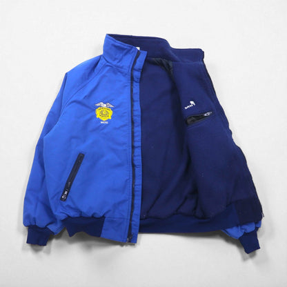 SPORTSMASTER 90s USA Sport Jacket, XL, Blue, Nylon Jacket with Polarfleece Fleece Lining, High Neck, Made in the USA, 1990s