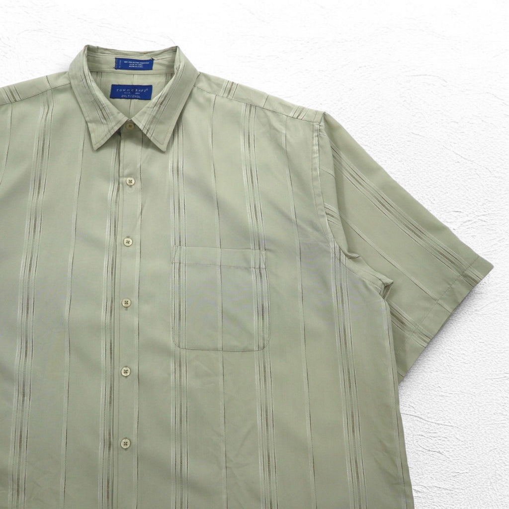 TOWN CRAFT 90年代 半袖シャツ 2XL ベージュ ストライプ ポリエステル 胸ポケット
