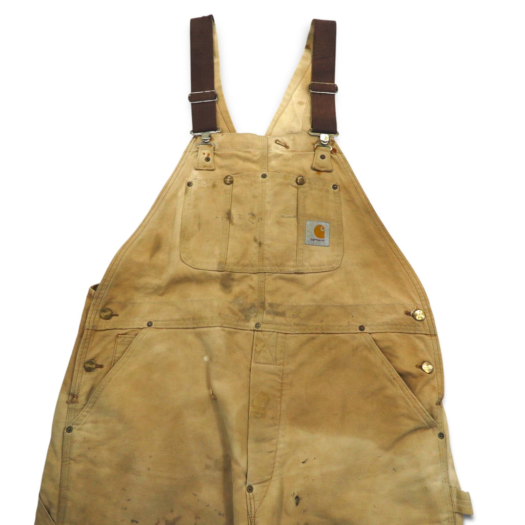 Carhartt USA Made 80s Double Knee Bib Overalls XL Beige Duck Fabric Star Tag 6FBQZ
