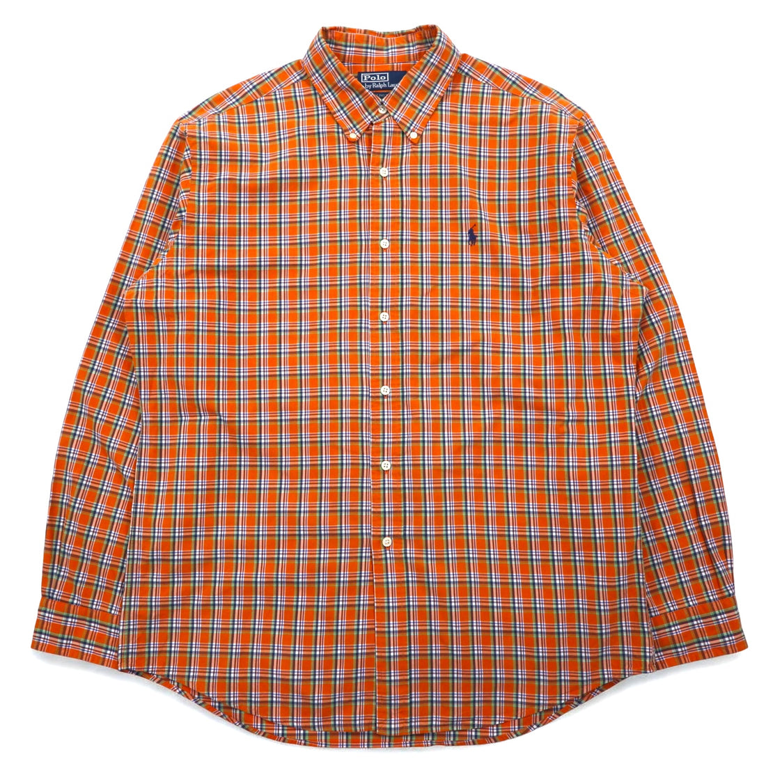 Polo by Ralph Lauren 90s ELLINGTON Big Size Button Down Shirt L Orange Small Pony Embroidery
