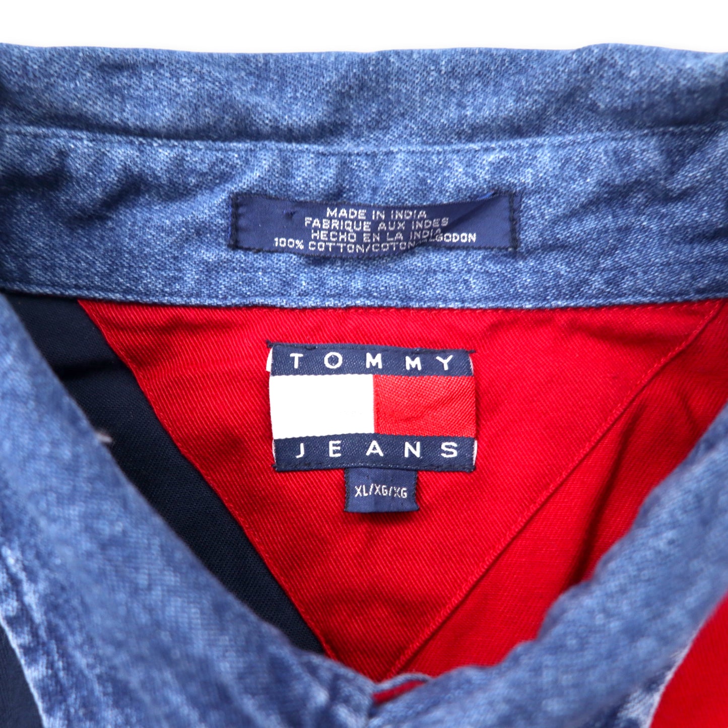 TOMMY JEANS 90年代 星条旗 デザインシャツ XL マルチカラー コットン 襟デニム切り替え ビッグサイズ