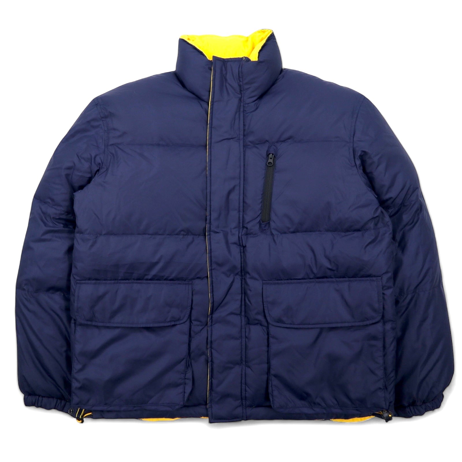 日本然リトテ-古着オンライン-TOMMY HILFIGER 90年代 リバーシブル ダウンジャケット M ネイビー イエロー ナイロン ロゴ 刺繍 COLD STOP-TOMMY HILFIGER 90's Reversible Puffer Jacket M Navy Yellow Nylon Logo Embroidery COLD STOP