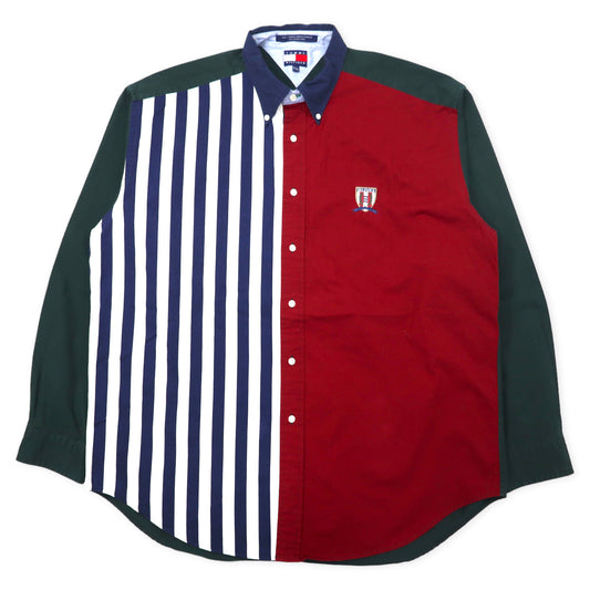 TOMMY HILFIGER 90年代 クレイジーパターン ボタンダウンシャツ XL マルチカラー コットン ワンポイントロゴ刺繍 ビッグサイズ