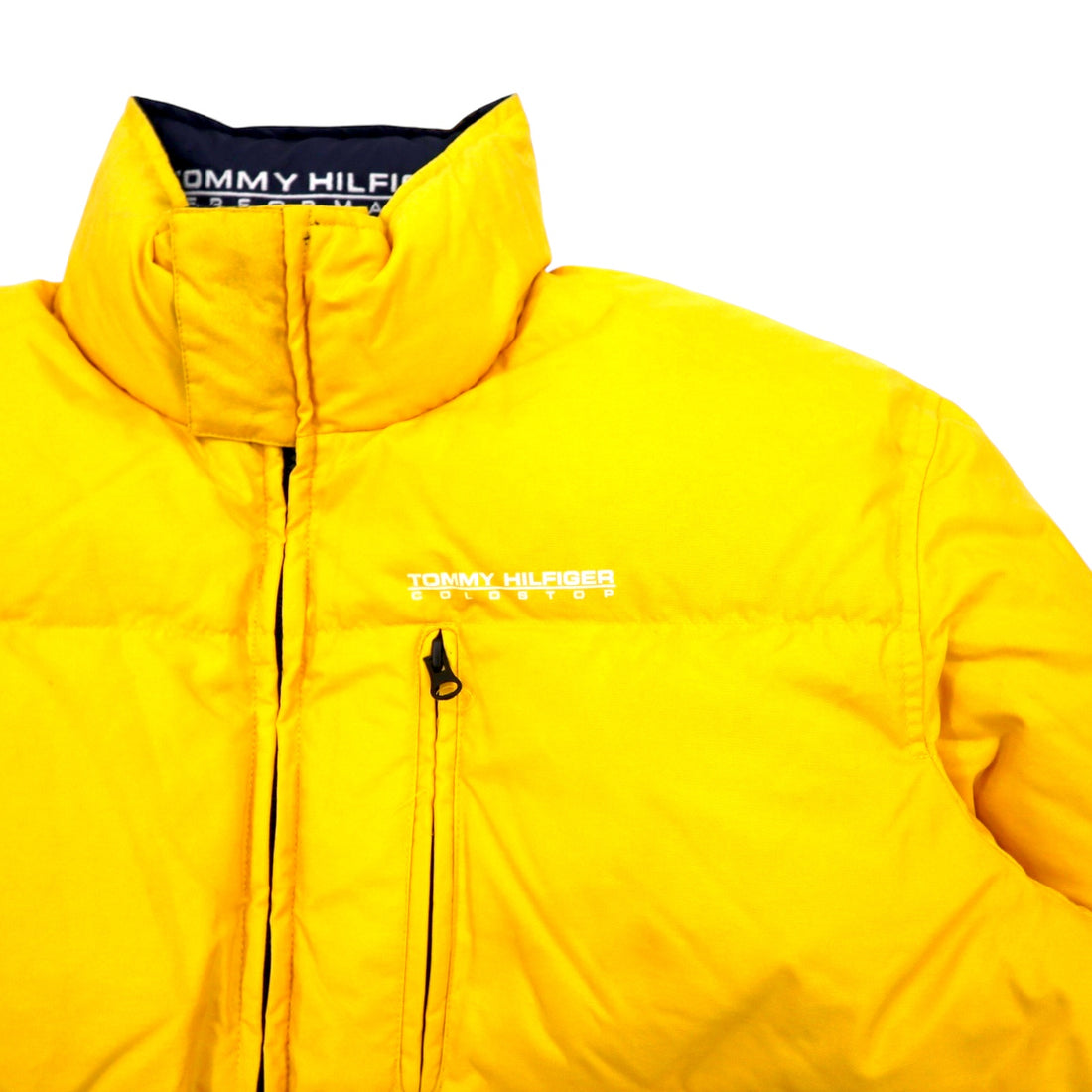 TOMMY HILFIGER 90s Reversible Down Jacket M Navy Yellow Nylon Logo Embroidery COLD STOP