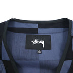 stussy utility vest L black blue checkered flag cotton