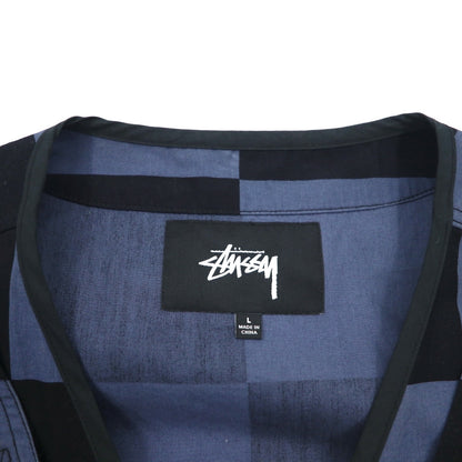 stussy ユーティリティベスト L ブラック ブルー チェック チェッカーフラッグ コットン