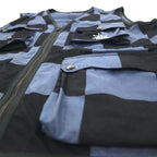 stussy utility vest L black blue checkered flag cotton