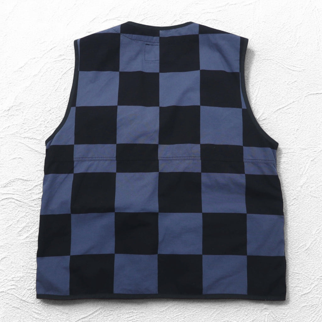 stussy utility vest L black blue checkered flag cotton